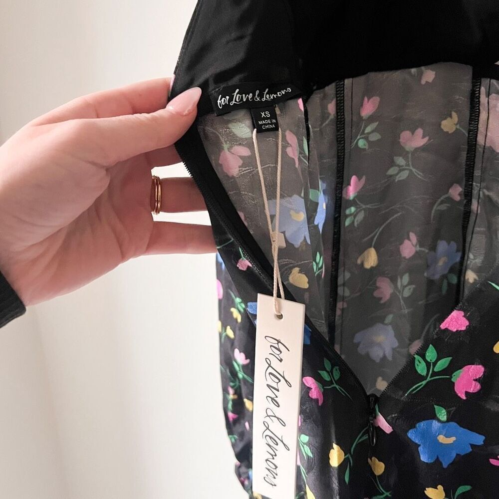 New For Love and Lemons Lexy Black Floral Long Sleeve Dress Size XS - Picture 10 of 12